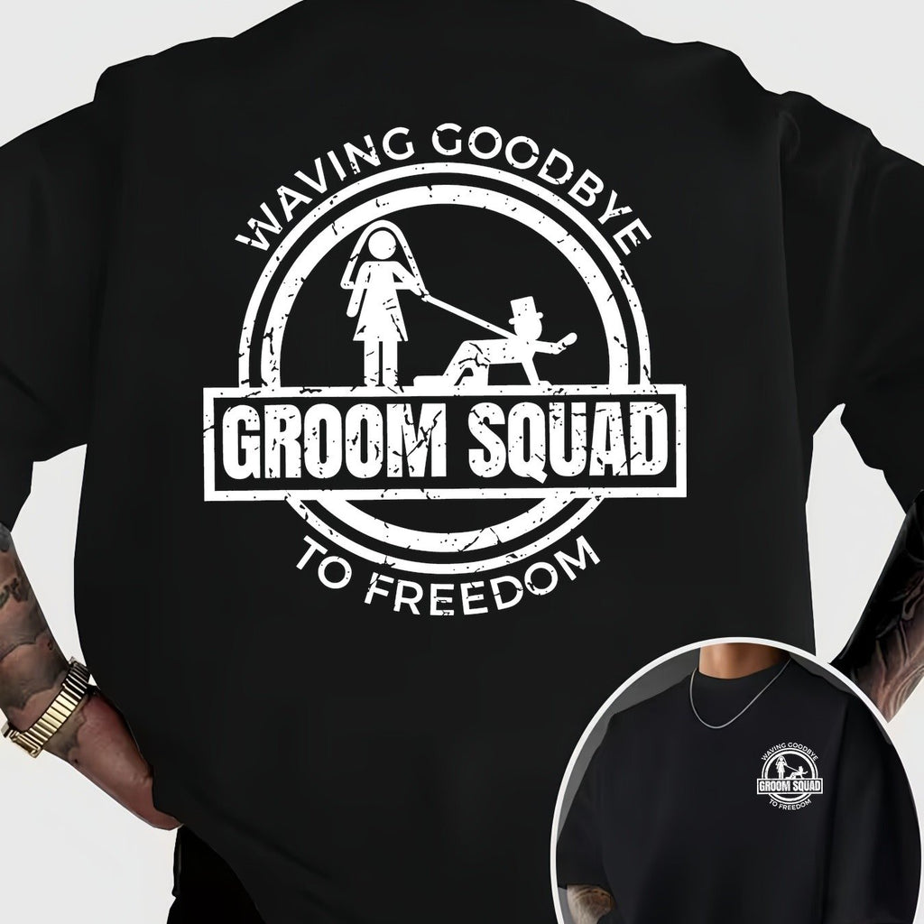 Fun and Quirky Groom's Party Farewell to Freedom Printed Short-Sleeve T-Shirt for Daily Gatherings and Parties
