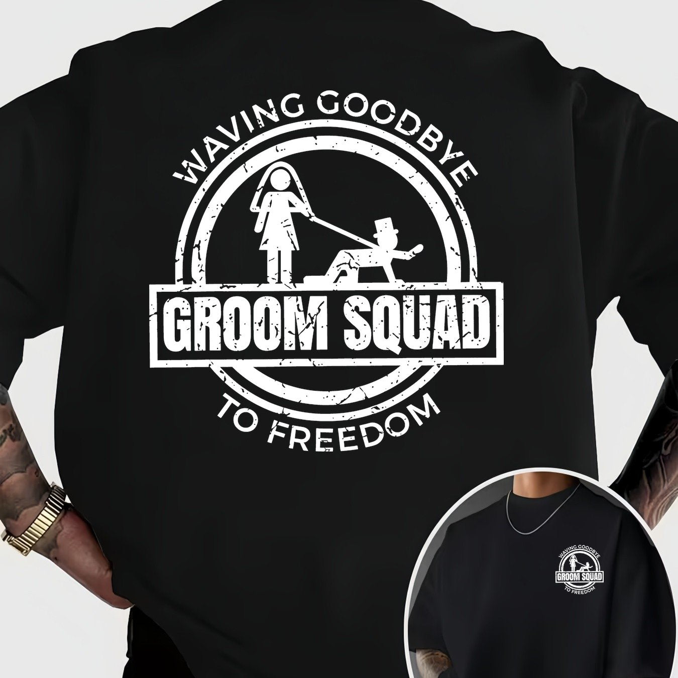 Fun and Quirky Groom's Party Farewell to Freedom Printed Short-Sleeve T-Shirt for Daily Gatherings and Parties