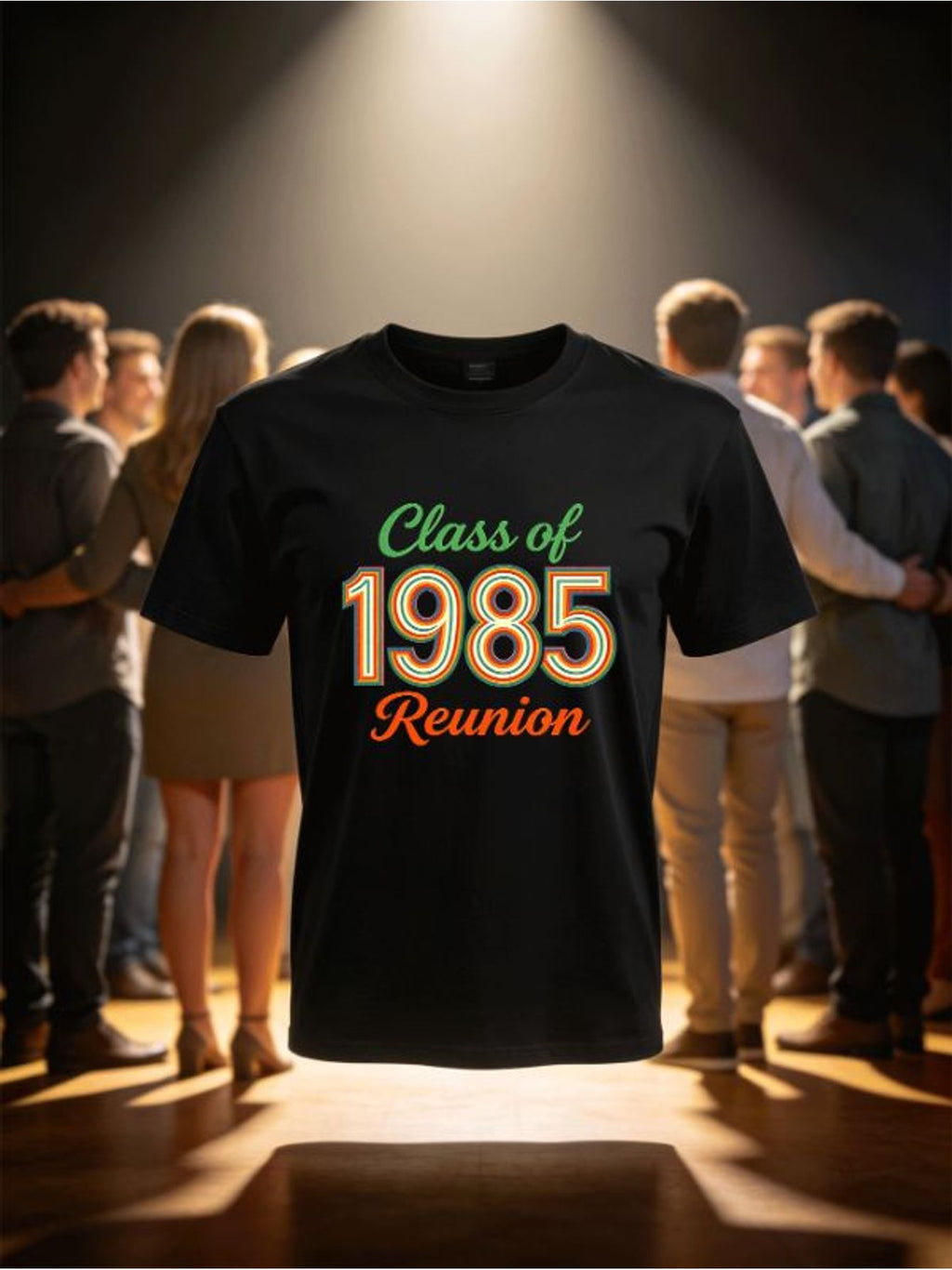 Class of 1985 Reunion T‑Shirt, Vintage Rainbow Concentric Number Graphic Tee, Retro 80s Vibe Throwback Squad Shirt, Men Casual Top for Alumni Meet‑up Celebration