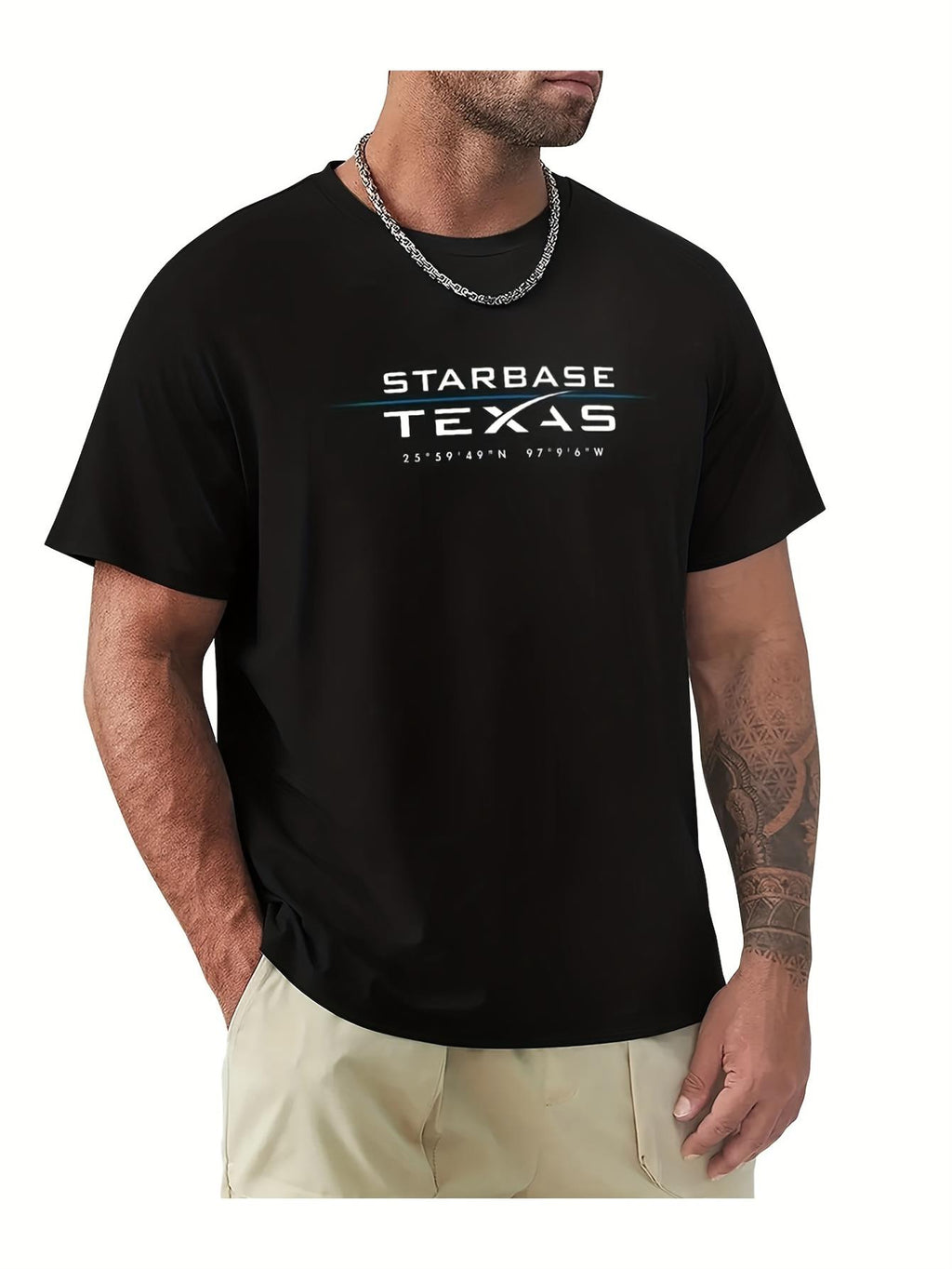 Interstellar Base Texas Spacex Men'S T-Shirt - Black Base with Blue And White Spacex Logo - Fitness, Casual Wear - Exclusive Spacex-Inspired Apparel for Space Exploration Enthusiasts, Fitness Clothing, Sporty Style, Comfortable Fit, Short Sleeve