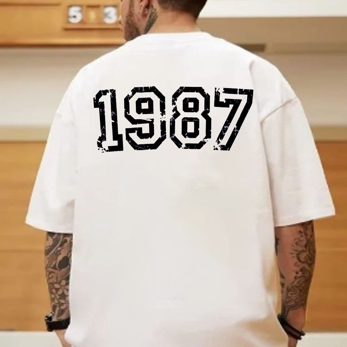 Vintage 1987 Print Short Sleeve T-Shirt for Men, Summer Casual Loose Fit Breathable Top with Retro Text Design, Trendy Streetwear for Daily Wear