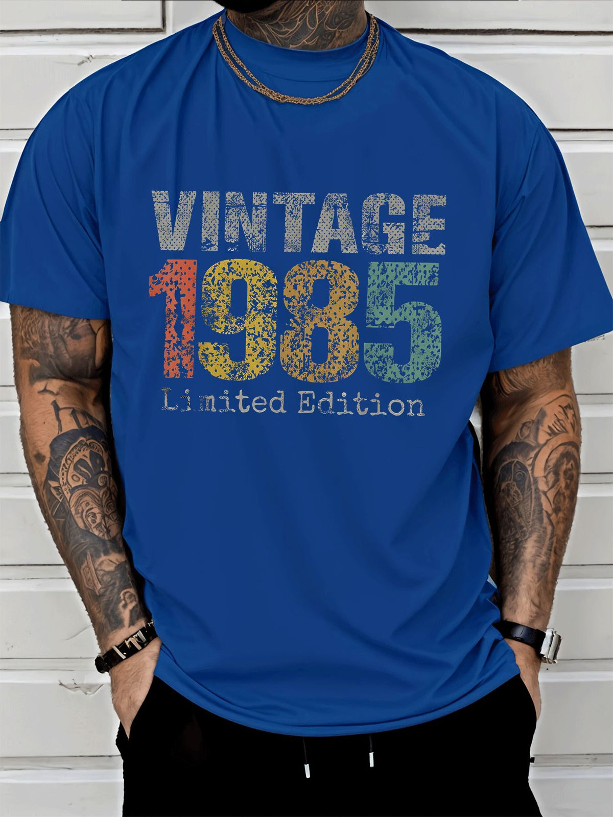 Men'S T-Shirt Vintage 1985 Limited Edition Colorful Retro Text Print Casual Street Style Men'S Fashion for Adults Men Casual Wear Daily Outfit