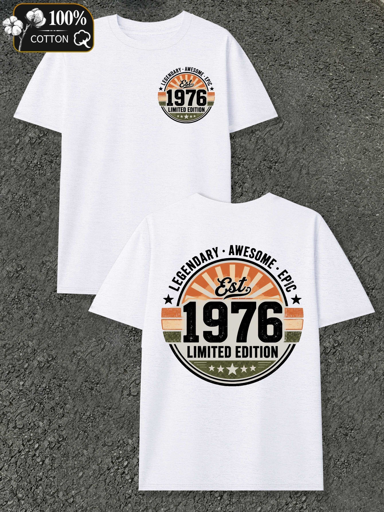 Men's Vintage 1976 Retro T-Shirt - Legendary Edition Round Neck Casual Tee with Iconic Markings, Suitable for - Wear, Machine Washable Fit for Everyday & Special Occasions