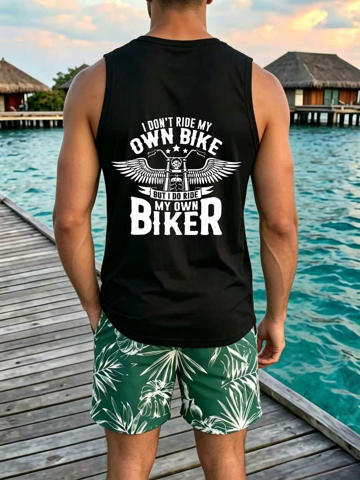Gym Workout Fitness Casual Summer WearI DON'T RIDE MY OWN BIKE BUT I DO RIDE MY OWN BIKER with Winged Motorcycle Design01.Beach Vacation Summer Holiday Leisure