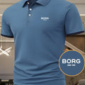 BORG Letter Print Top, Men'S Casual Vacation Style POLO Shirt, Soft Breathable Short Sleeve Lightweight Performance T-Shirt, Casual Sporty Style Elastic Comfortable Golf Shirt