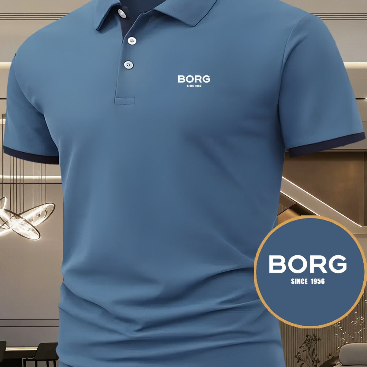 BORG Letter Print Top, Men'S Casual Vacation Style POLO Shirt, Soft Breathable Short Sleeve Lightweight Performance T-Shirt, Casual Sporty Style Elastic Comfortable Golf Shirt