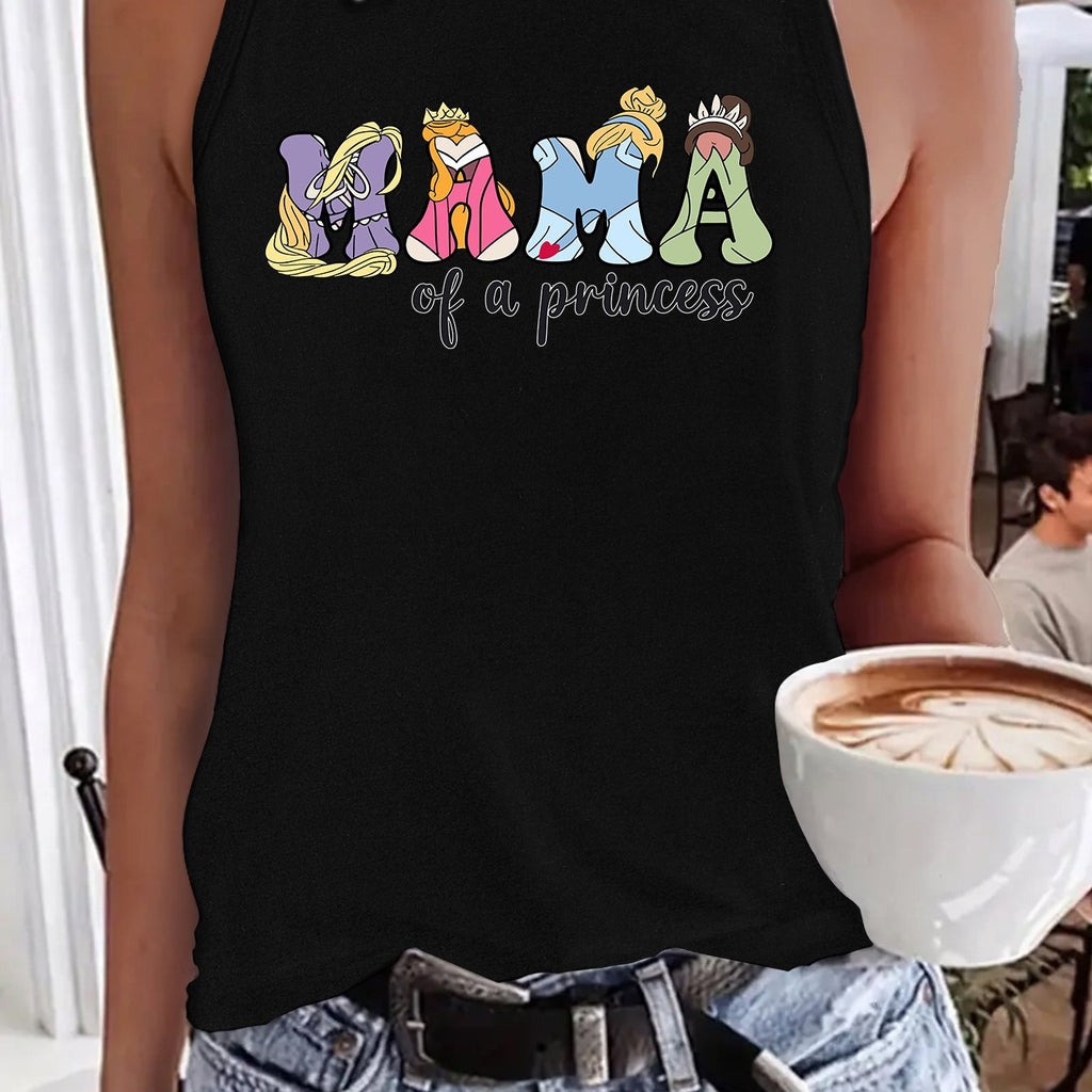 Mama Princess Women's Fashion Tank Top - Casual Sleeveless Crew Neck with Applique Detail, Breathable Polyester, Machine Washable - Perfect for Summer