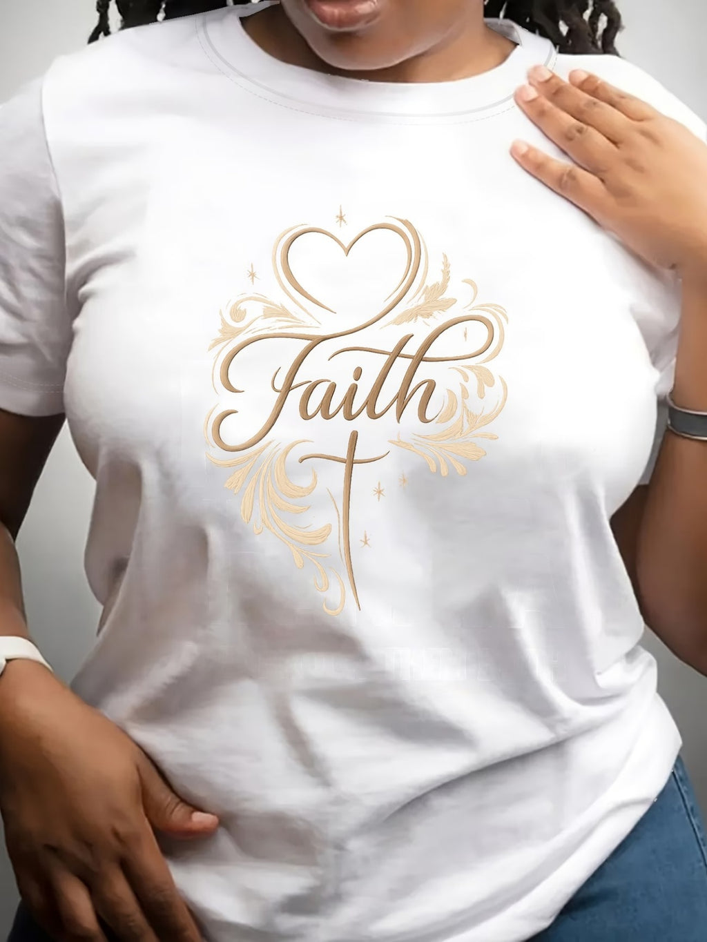 Women Faith Cross Heart Graphic T-Shirt, Inspirational Faith Feather Floral Slogan Tee, Casual Crew Neck Short Sleeve Cotton Top