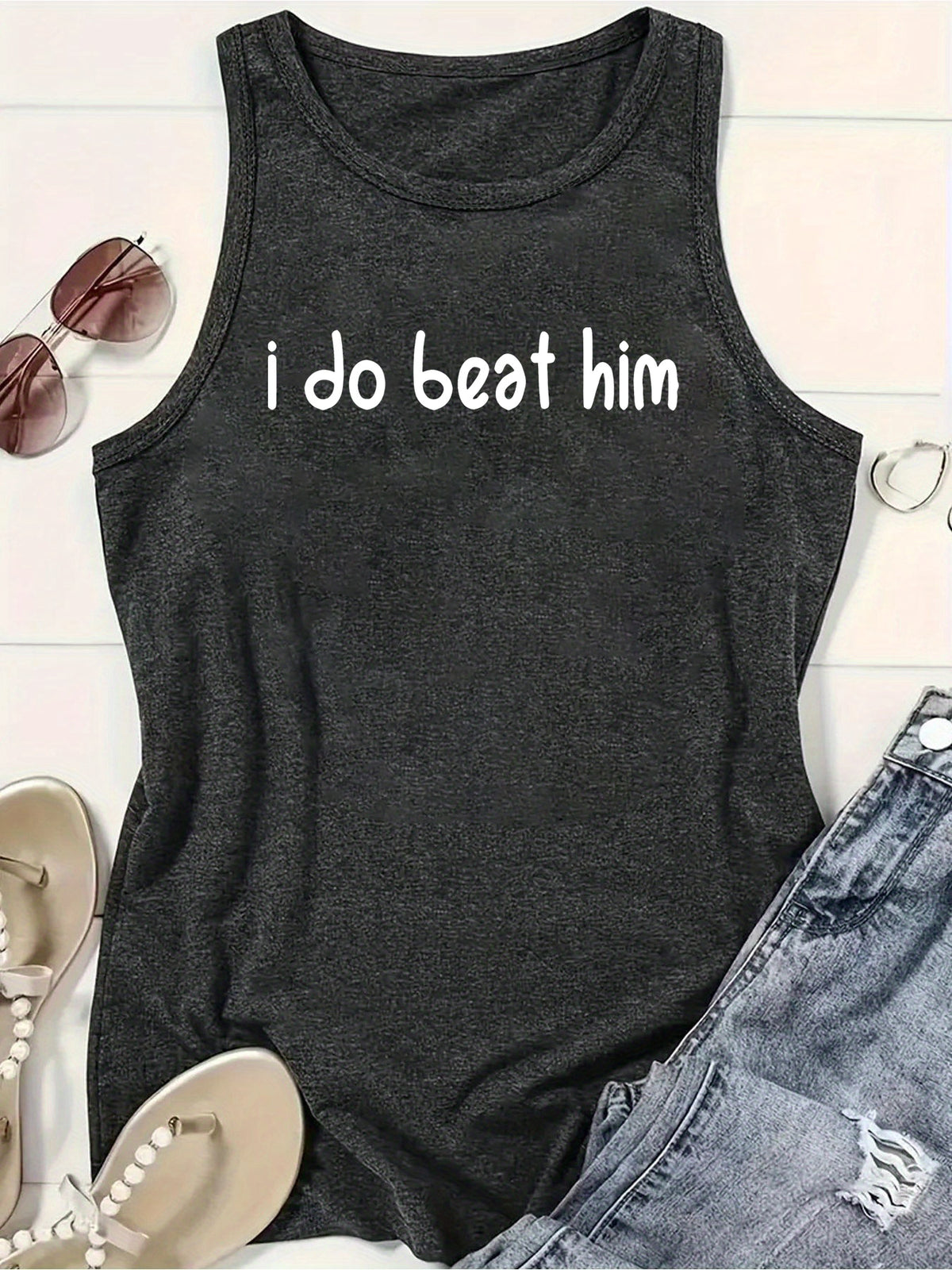 Women's Sleeveless Round-neck Tank Top, Summer Casual Top, Printed with the Words \