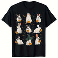 Stylish And Comfortable Graphic Tee Featuring a Soft Crew Neck And Short Sleeves, Perfect for Both Men And Women.This Adorable Halloween T-Shirt Showcases Nine Rabbits Alongside Jack O'Lanterns And Bats,