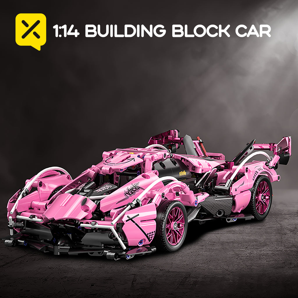 981 building block cars, 1:14 super sports car shape, cool pink appearance, full of scientific and technological design, suitable as a birthday gift for fashion lovers