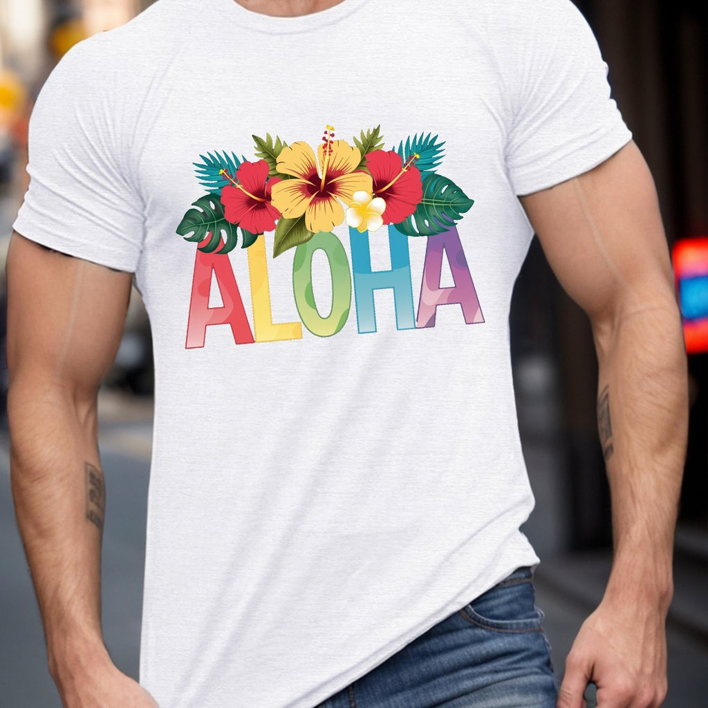 Plus Size Men's Tropical Floral Print T-Shirt - Casual Crew Neck, Short Sleeve, Breathable Polyester, Machine Washable - Perfect for Summer & Daily Wear, PLUS SIZE