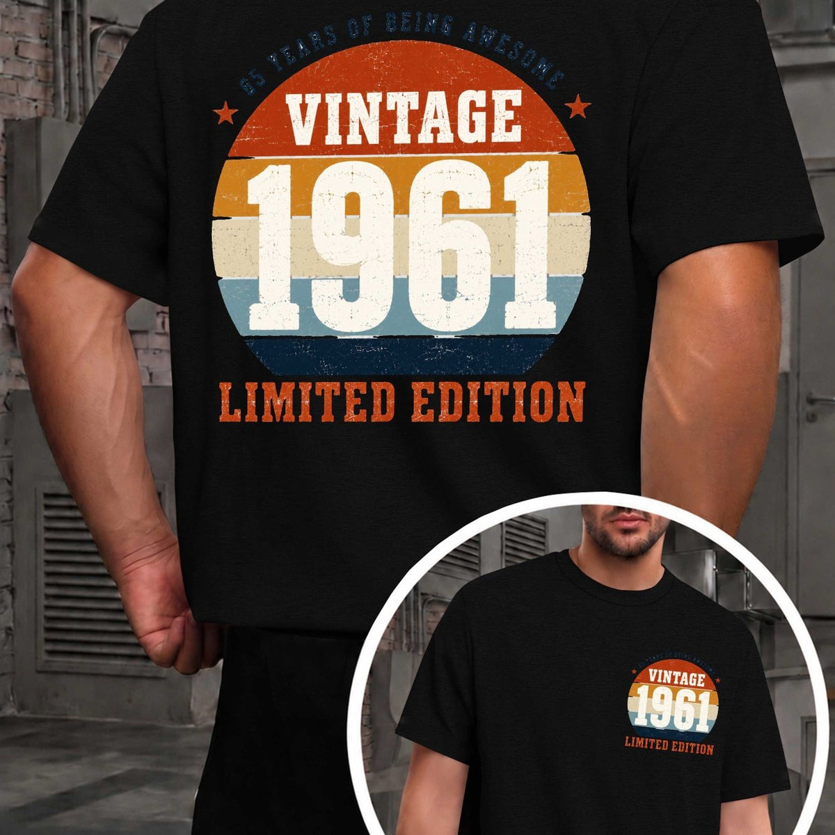 Vintage 1961 Limited Edition Men's T-Shirt - Retro 50+ Year, Round Neck Casual Fit Suitable for - Wear, Machine Washable Style for Everyday & Special Occasions, Male Apparel