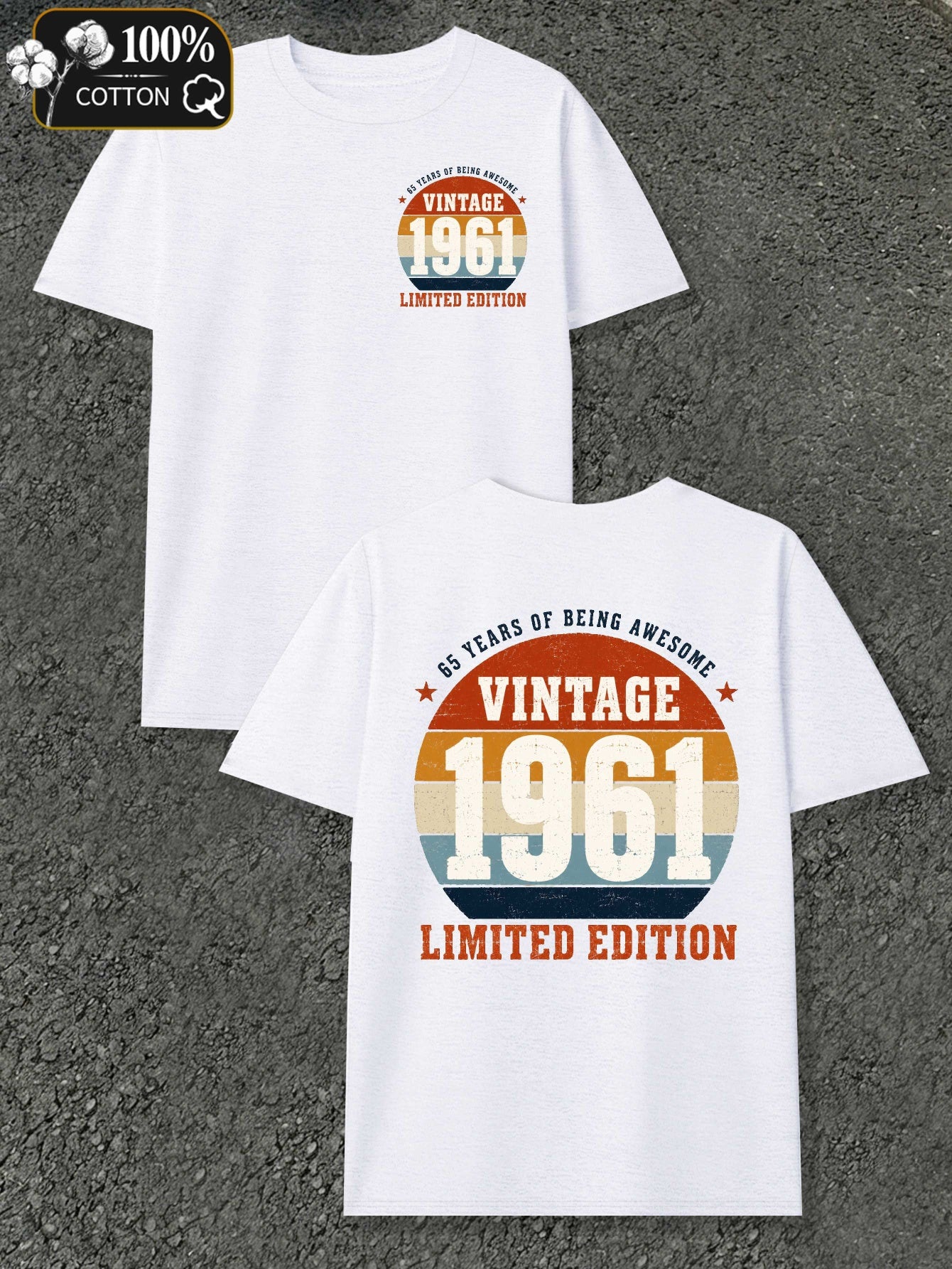 Vintage 1961 Limited Edition Men's T-Shirt - Retro 50+ Year, Round Neck Casual Fit Suitable for - Wear, Machine Washable Style for Everyday & Special Occasions, Male Apparel