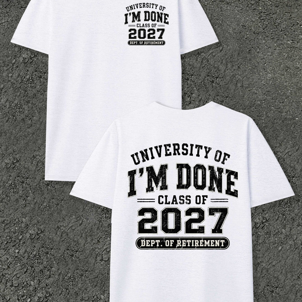 Men's Retirement Gift T-Shirt - Class Of Retirement with Diploma Print, Round Neck Casual Fit Suitable for Retirement Parties, Events & Daily Wear, Machine Washable Apparel
