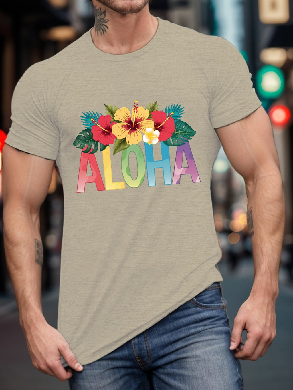 Plus Size Men's Tropical Floral Print T-Shirt - Casual Crew Neck, Short Sleeve, Breathable Polyester, Machine Washable - Perfect for Summer & Daily Wear, PLUS SIZE