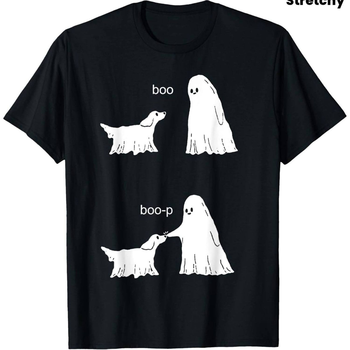 Boo Boop Ghost And Dog T-Shirt, Unisex Casual Crew Neck Outdoor Short Sleeve Tee, Slightly Stretchy, Made of, Available in Sizes S to XXXL