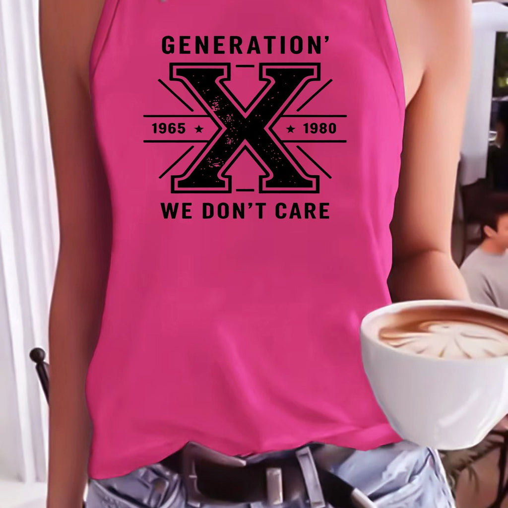 Women's Generation X 1965-1980 Graphic Tank Top, 180g 100% Cotton Sleeveless Vest, Soft Breathable Retro Printed Summer Top