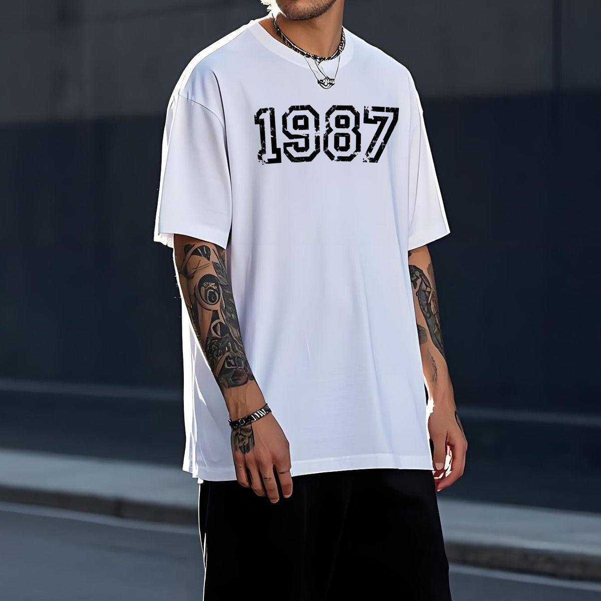 Vintage 1987 Print Short Sleeve T-Shirt for Men, Summer Casual Loose Fit Breathable Top with Retro Text Design, Trendy Streetwear for Daily Wear