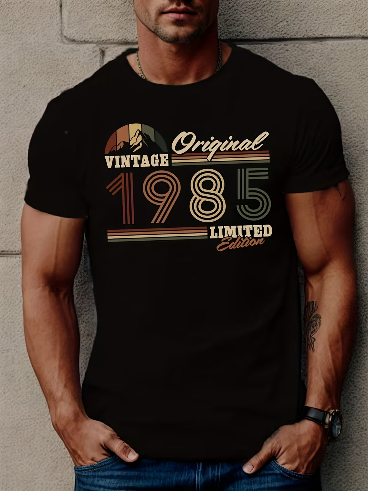 Men's 1985 Limited Edition Vintage T-Shirt - Retro Round Neck Short Sleeve Casual Summer Tee Suitable for Outdoor, & Casual Attire, Machine Washable Regular Fit Non- Shirt with Original 1985