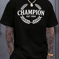 Men's T-Shirt Trendy, Short Sleeve, Champion Est 1990 Laurel Wreath Print, Cotton, Comfortable, Versatile