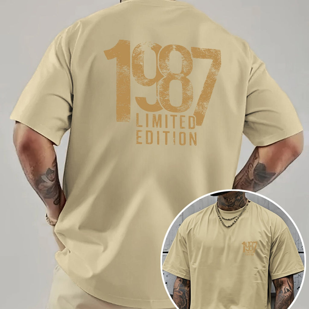 Men'S Trendy Round Neck T-Shirt, Casual Daily Short Sleeve Tee, 1987 Number And Letter Print T-Shirt, As a Gift