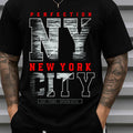 Men's NY Perfection Tee 180g 100% Cotton T-Shirt - Black Short Sleeve Round Neck Casual Shirt with Minimalist NY Logo Print, All-Season Comfortable Casual Attire for Gym, Office, Parties, Gift for Christmas, Halloween, Birthdays