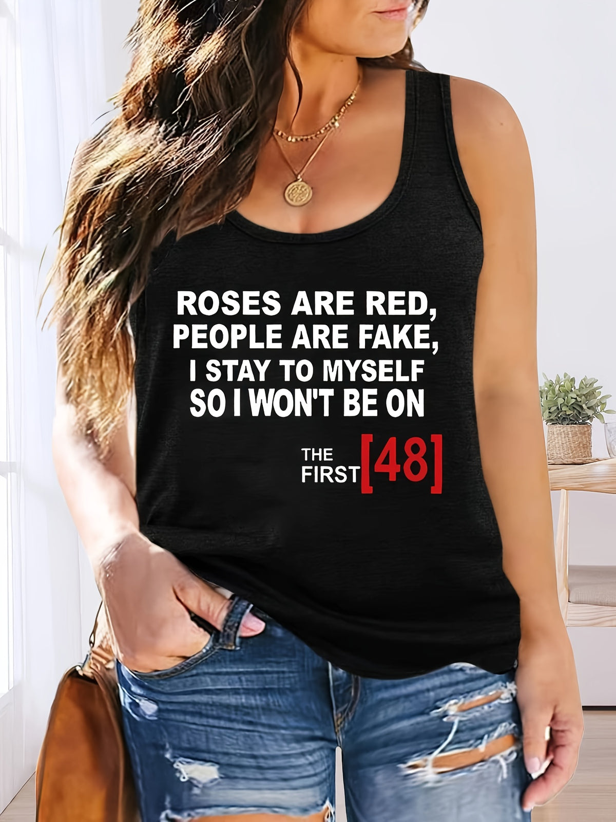Women's Letter Slogan Top Vest T-Shirt