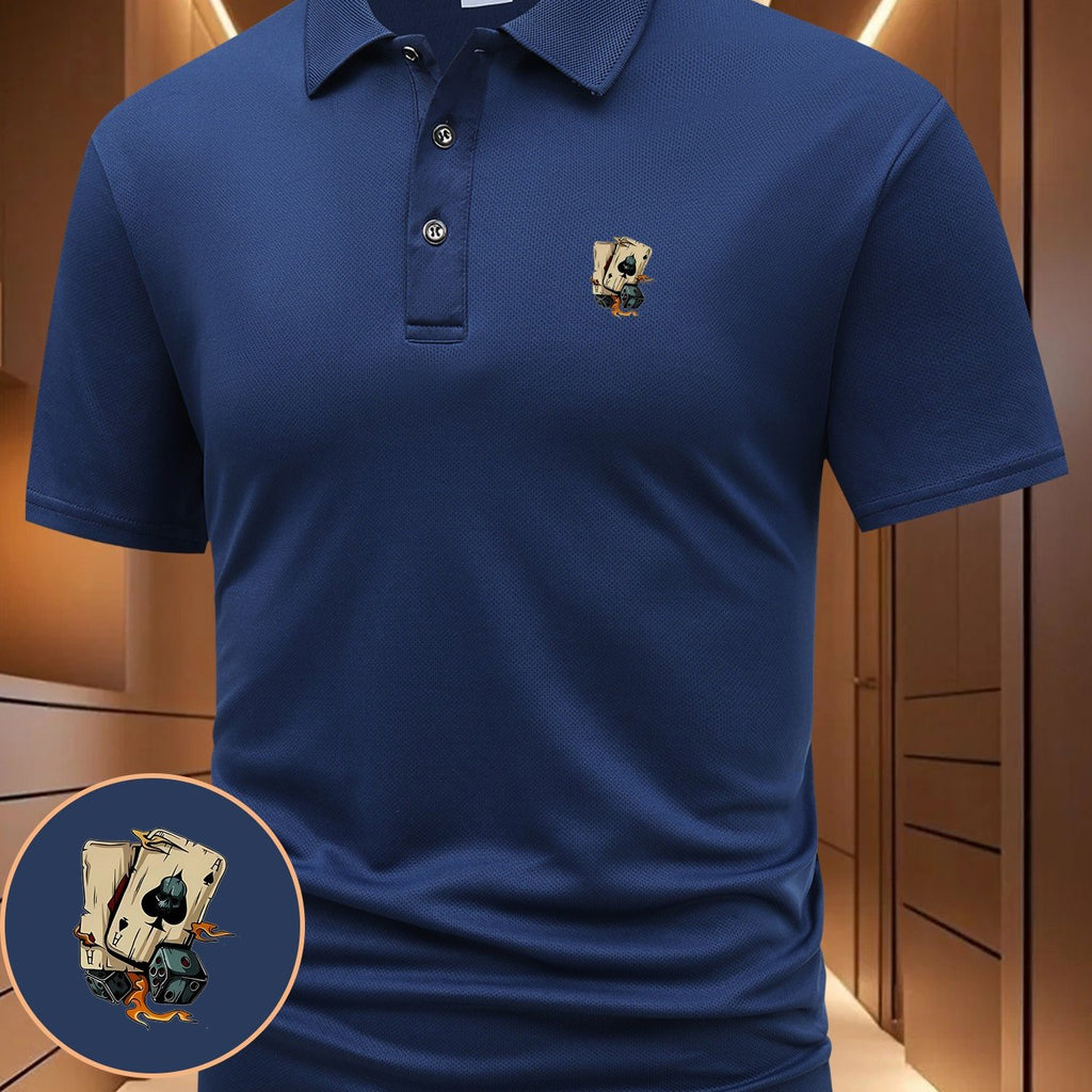 Fashion Casual Men'S Poker And Dice Print Short-Sleeved Polo Shirt Daily Commute Party Wear Lapel Button Men'S Shirt Outdoor Sports Casual Business Comfortable Top