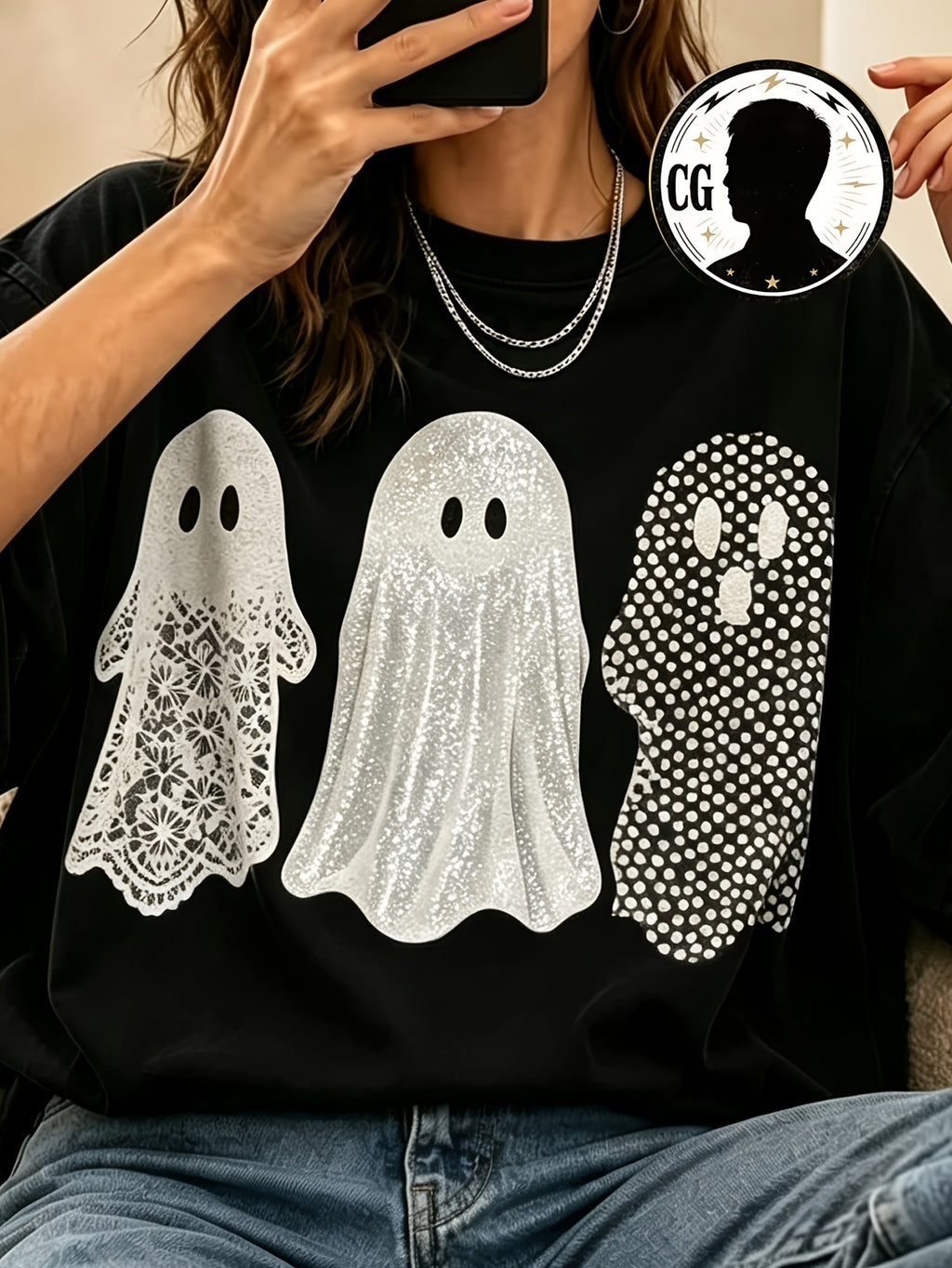 Cute Halloween Trio, Polka Dots, Fashion Boutique, Stylish Design, Seasonal Men'S And Women'S T-Shirt, Halloween Outfit, Crew Neck Design, Festive Apparel, Back-To-Season