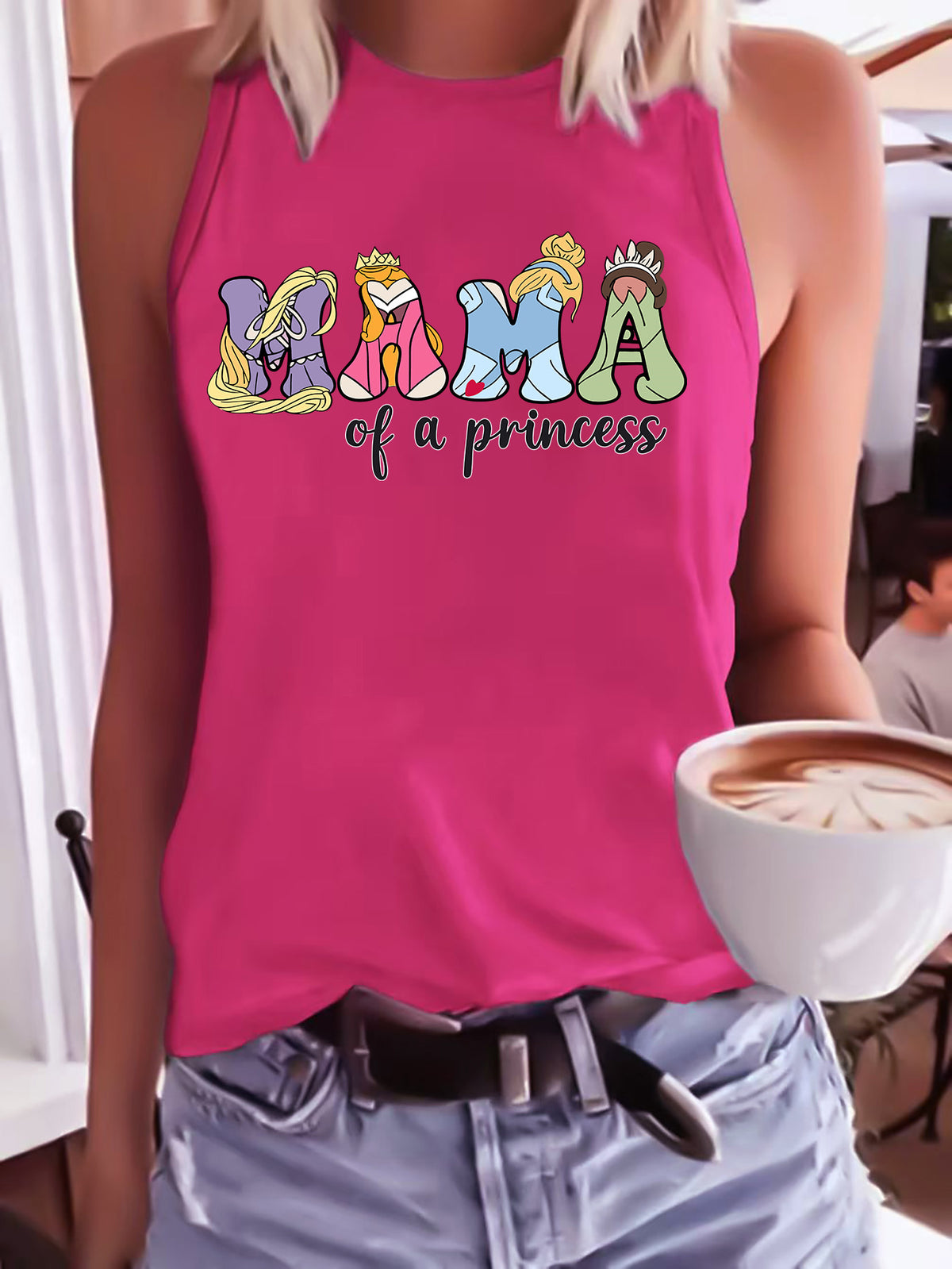 Mama Princess Women's Fashion Tank Top - Casual Sleeveless Crew Neck with Applique Detail, Breathable Polyester, Machine Washable - Perfect for Summer