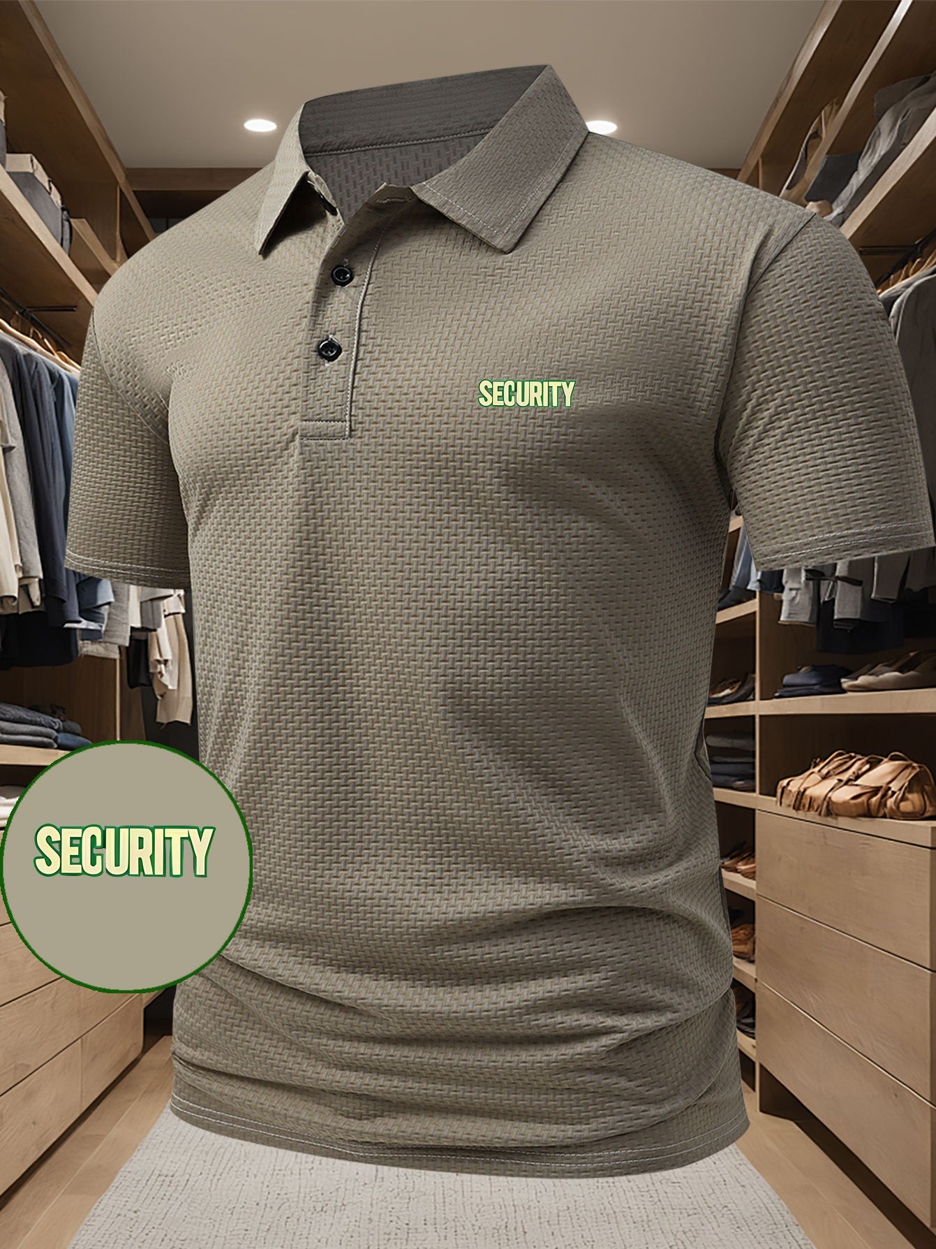 SECURITY Letter Print Polo Shirt, Short Sleeve Lightweight Performance Tee, Casual Sporty Stretch Comfortable Golf Shirt, Versatile Men'S Top