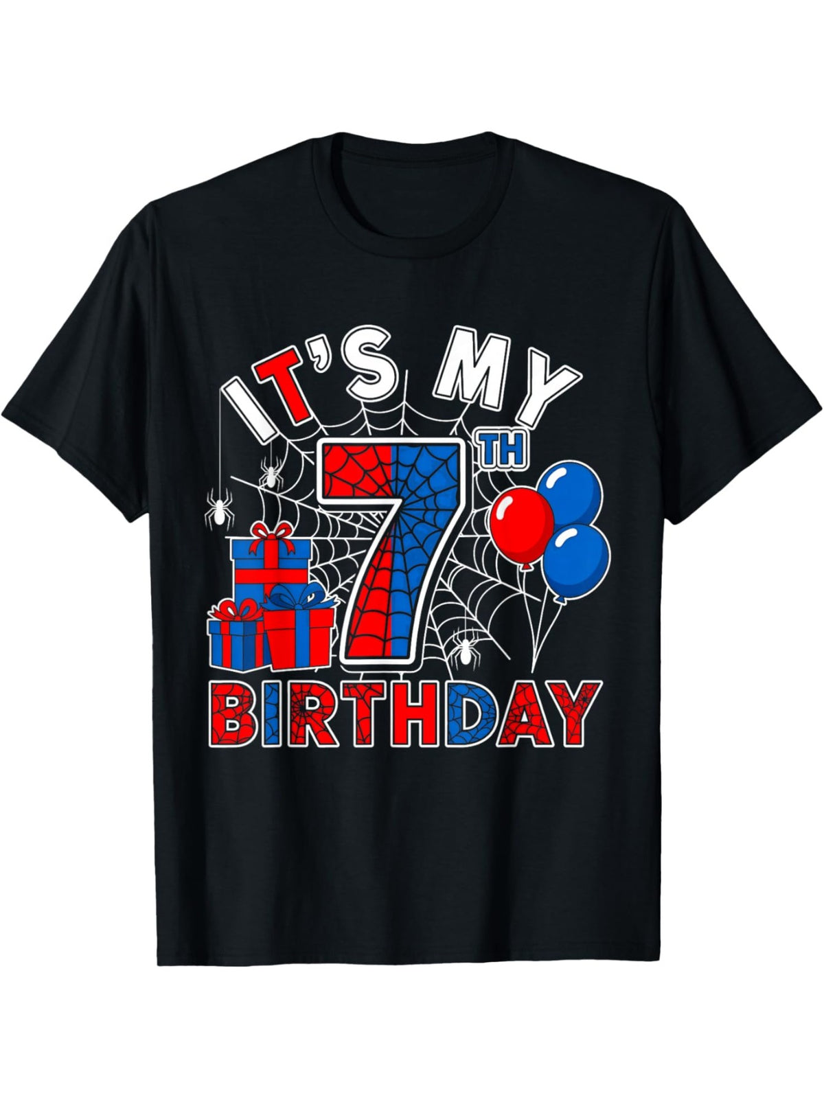 Its My 7th Birthday 7 Year Old Spider Web Birthday Party T-Shirt