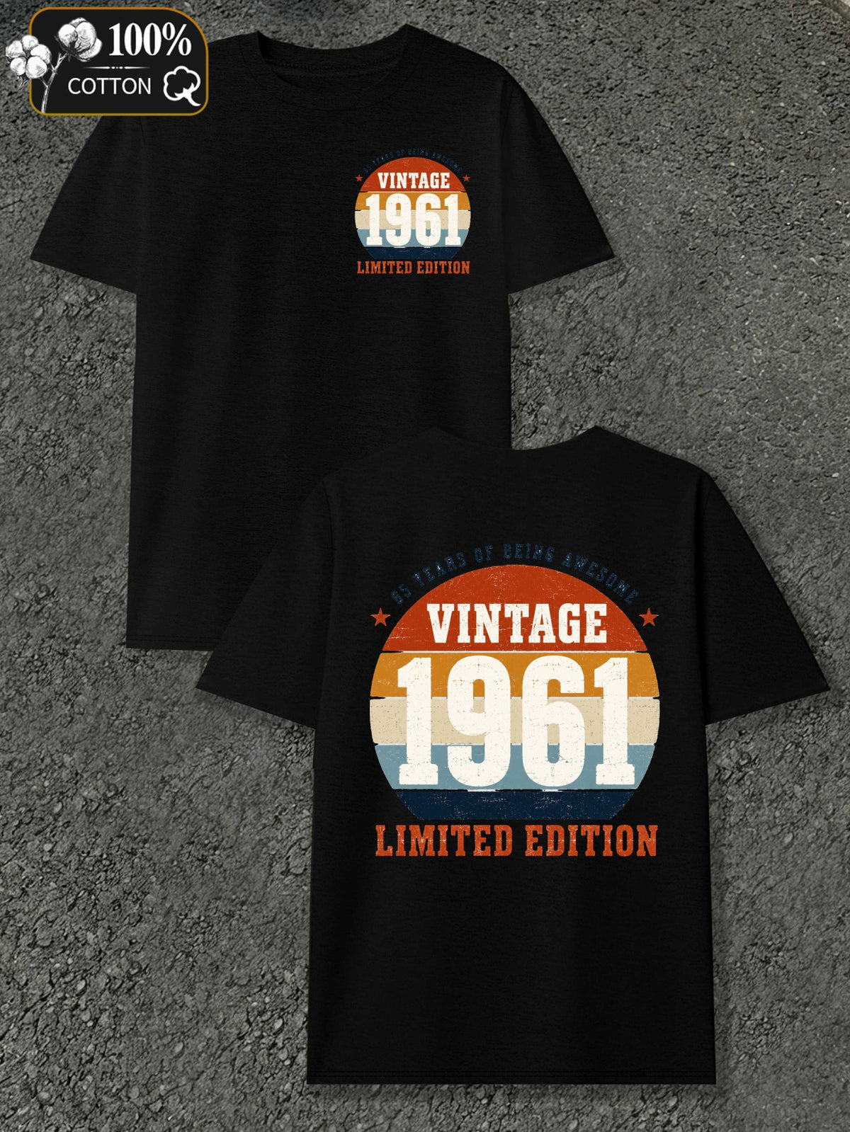 Vintage 1961 Limited Edition Men's T-Shirt - Retro 50+ Year, Round Neck Casual Fit Suitable for - Wear, Machine Washable Style for Everyday & Special Occasions, Male Apparel