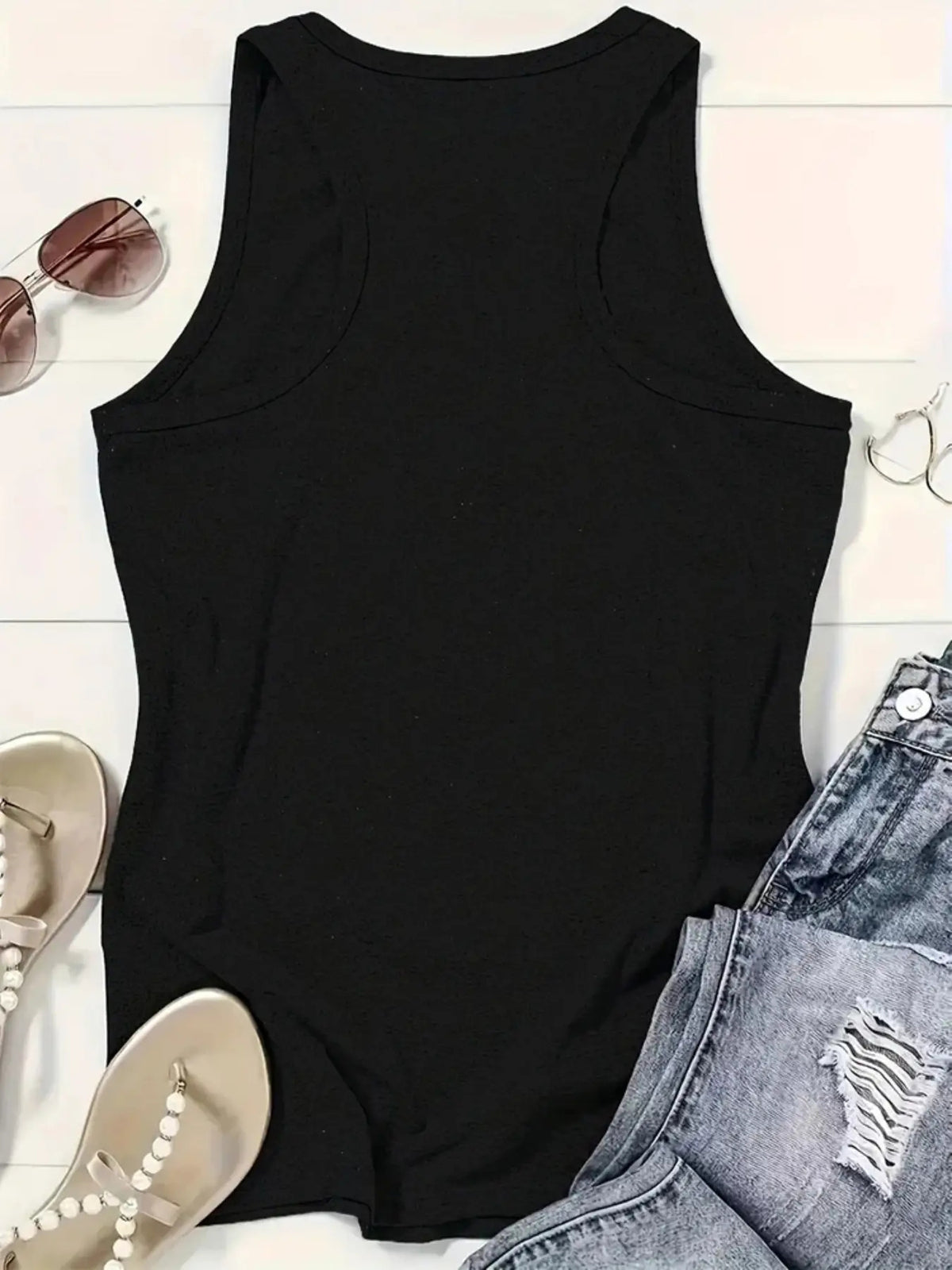 Women's Sleeveless Round-neck Tank Top, Summer Casual Top, Printed with the Words \