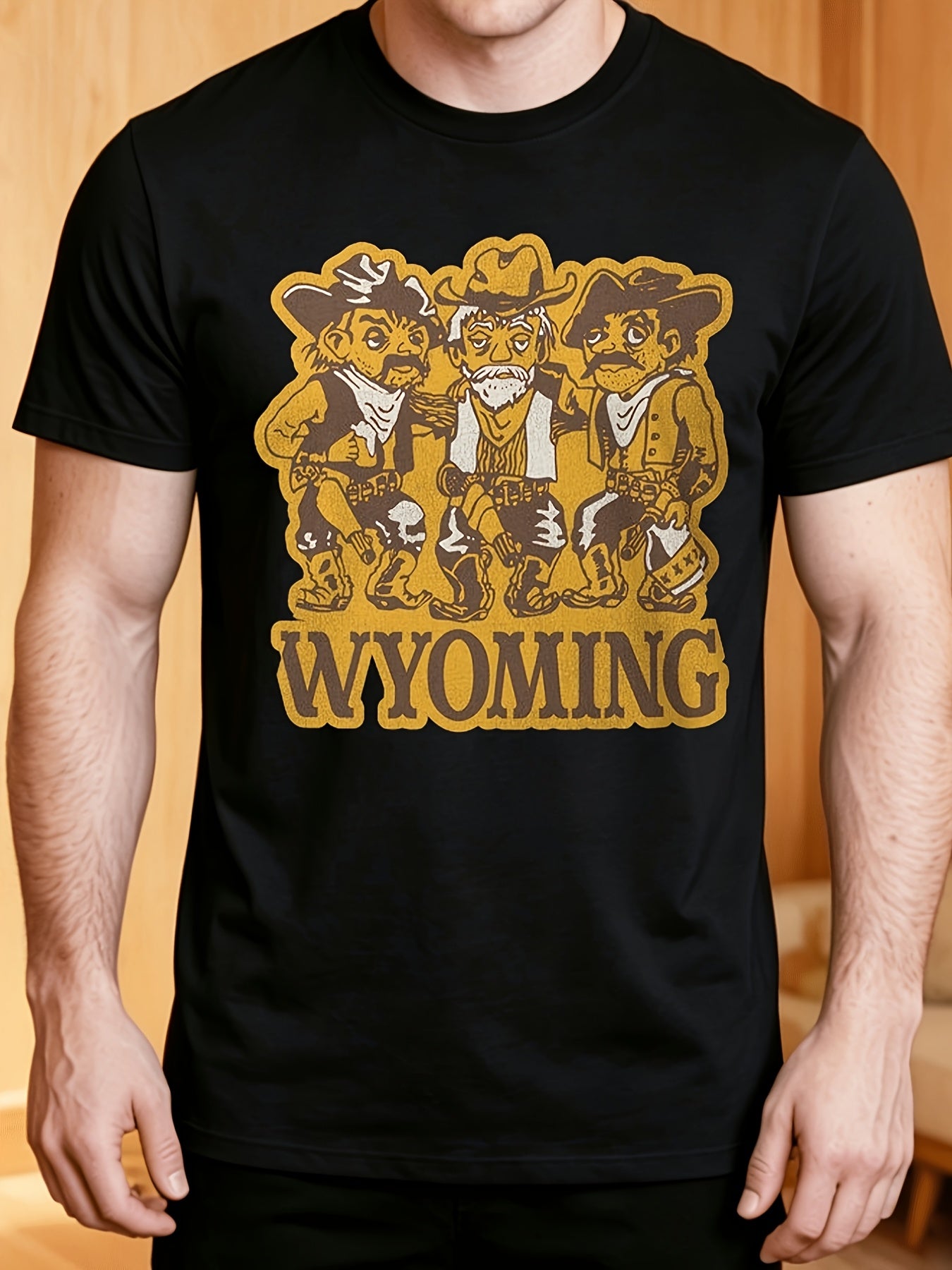 Men'S And Women'S Western Style Three Cartoon Cowboys Wyoming Unisex 100% T-Shirt, Soft, All Season Casual Streetwear Essential, All-Match All Season Style, Affordable Daily Wear And Perfect Christmas Gift for Fans And Friends - 220G