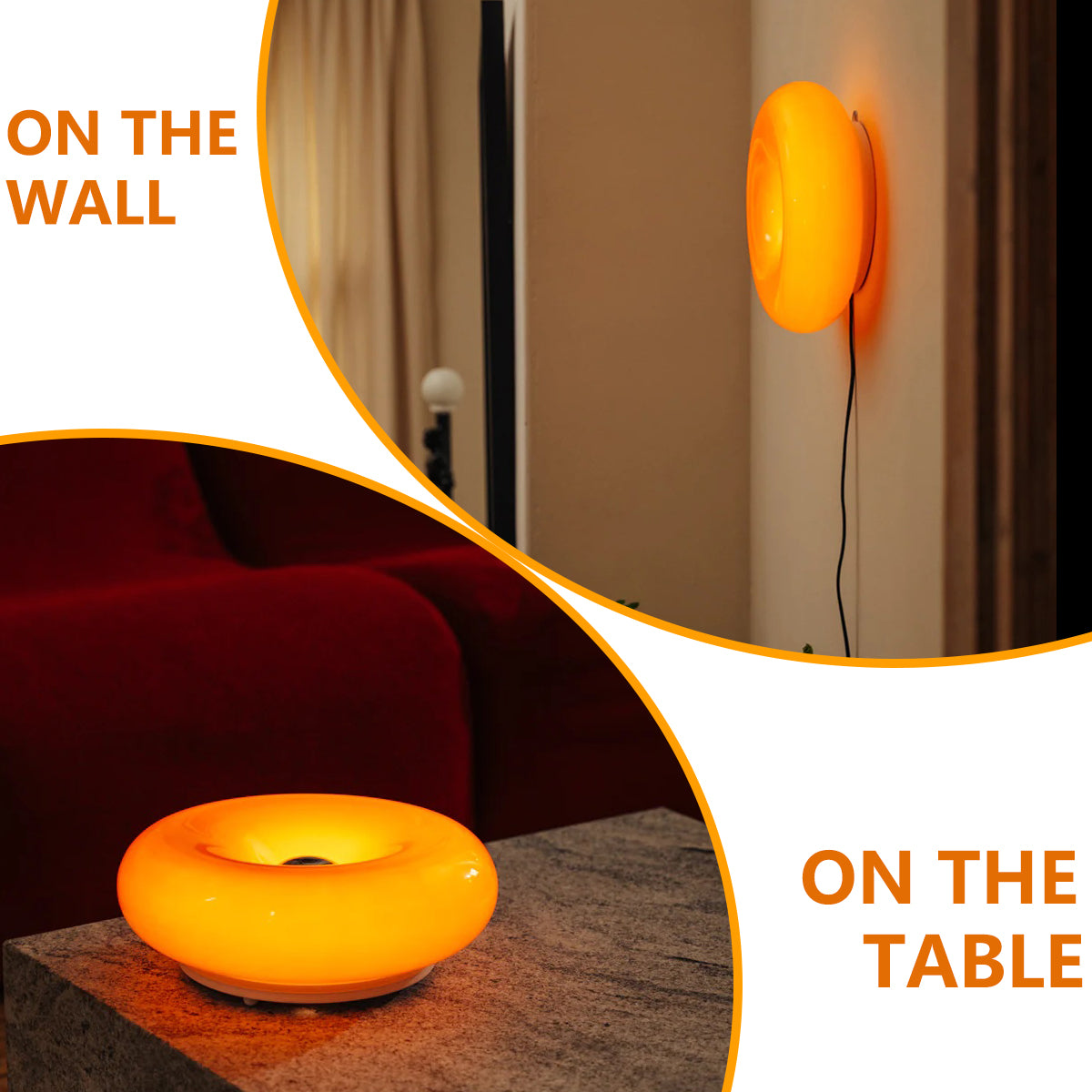 Orange Donut Lamp LED Round Dount Table Lamp or Wall Lamp with Plug In Mushroom Glass Nightlight for Bedsided Bedroom Wall Art Deco