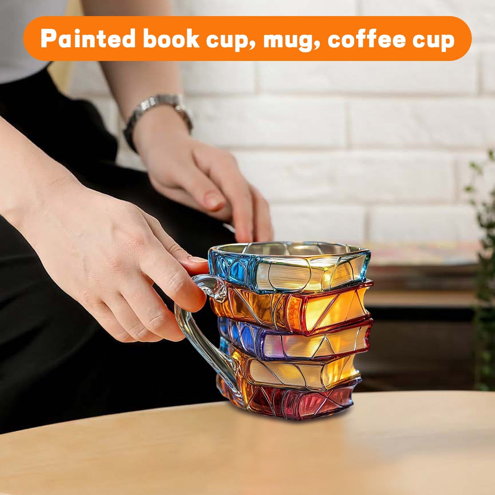 Basysin 2025 Painted Book Mug Hand-Painted Book Mug Novelty Unique Colored Glass Coffee Mug 3D Resin