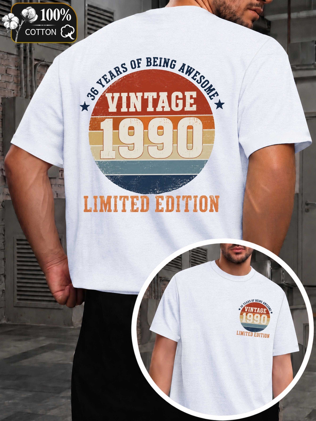 Vintage 1990 Birthday Edition Men's T-shirts with Markings