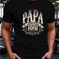 Plus Size Men'S Summer T-Shirt, PAPA Legend Since 1991 Graphic Print Tee, Trendy Casual Short Sleeve, Big & Tall Daily Wear Unisex 2026 Black T-Shirt