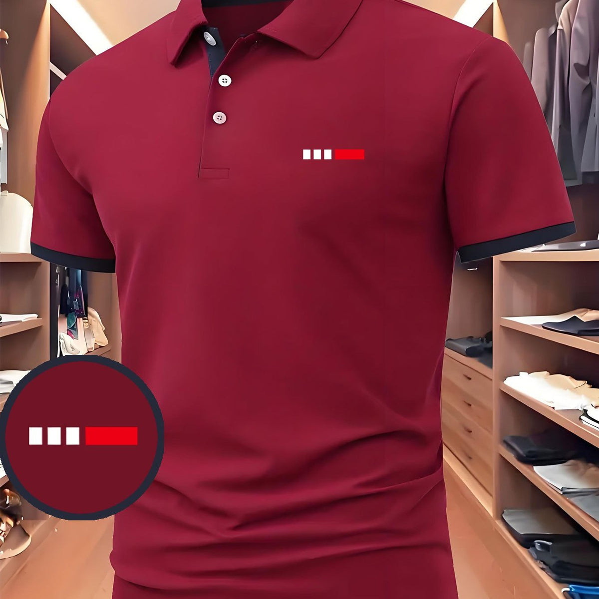 Fashionable Color-Block Geometric Print Business Shirt, Men's Short-Sleeve Casual Polo Shirt, Casual Men's Polo Shirt, Stylish Slightly Stretchy Comfortable Men's Top, Soft Polyester Fiber Fabric Sports Top, Available in Multiple Colors
