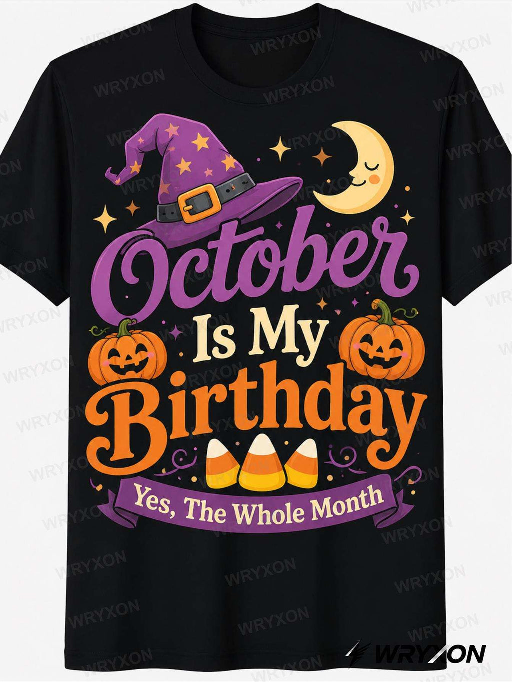 1pc Men's & October Is My Birthday Witch Hat Pumpkin Moon Candy Corn Graphic Short Sleeve T Shirt Halloween Birthday Casual Top