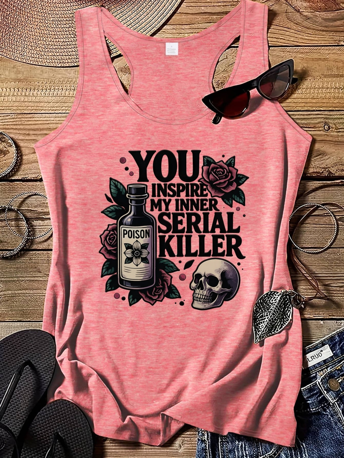 Poison, Rose Print Women'S Fashion Printed Round Neck Tank Top PB-211