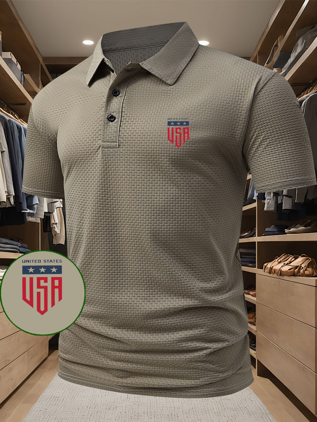LIMITED STATES Letter Print Top, Men's Printed Polo Shirt, Short-Sleeve Lightweight Performance T-Shirt, Casual Sporty Style Stretchy Comfortable Golf Shirt, Versatile Men's Top