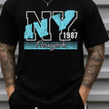 Men's NY 1987 Graphic T-Shirt - 100% Cotton 180GSM Black Tee with NY 1987 Print, Round Neck Short Sleeve Casual Streetwear for Hip-Hop Style, Gym & Casual Attire - Durable All-Season Fit Urban Fashion Top