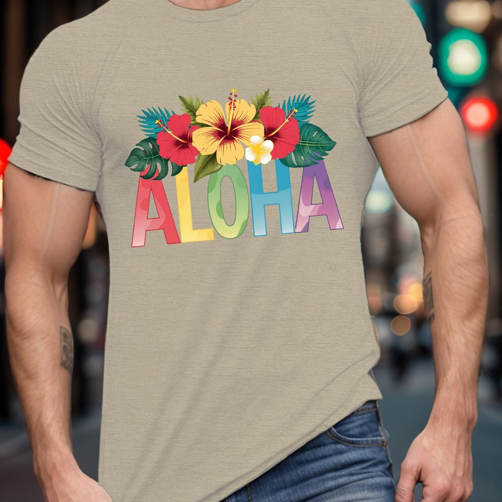 Plus Size Men's Tropical Floral Print T-Shirt - Casual Crew Neck, Short Sleeve, Breathable Polyester, Machine Washable - Perfect for Summer & Daily Wear, PLUS SIZE