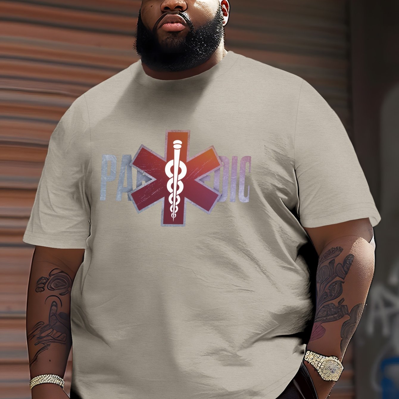 Paramedic Star Of Life Symbol Crinkle Plus Size Men's T-Shirt, PLUS SIZE