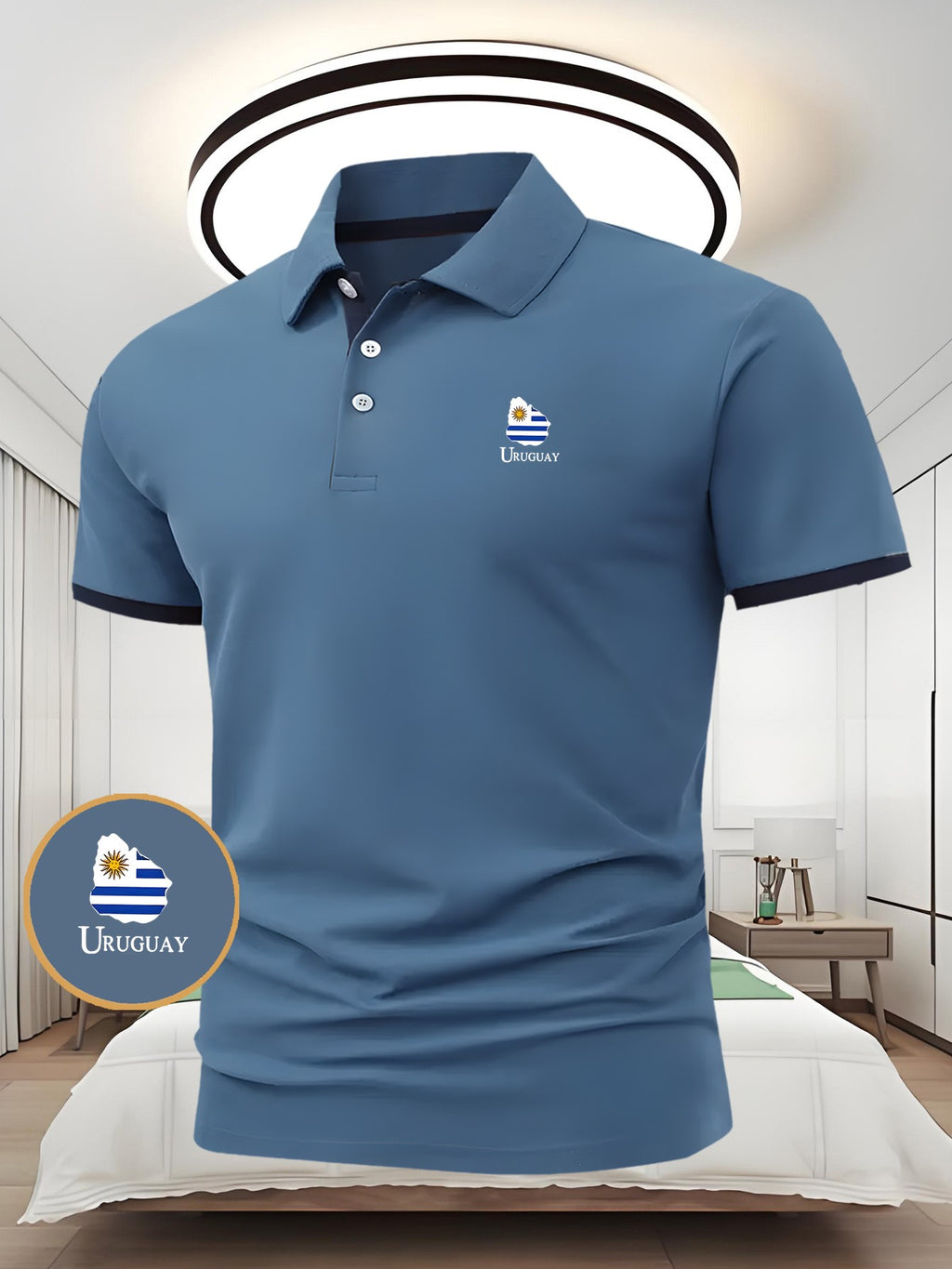 Men's URUGUAY Logo Printed Polo Shirt, Summer Short-sleeve Polo Top with Lapel, Fashionable Printed Casual Shirt, Suitable for Multiple Occasions Such as Outdoor Vacations and Leisure Wear