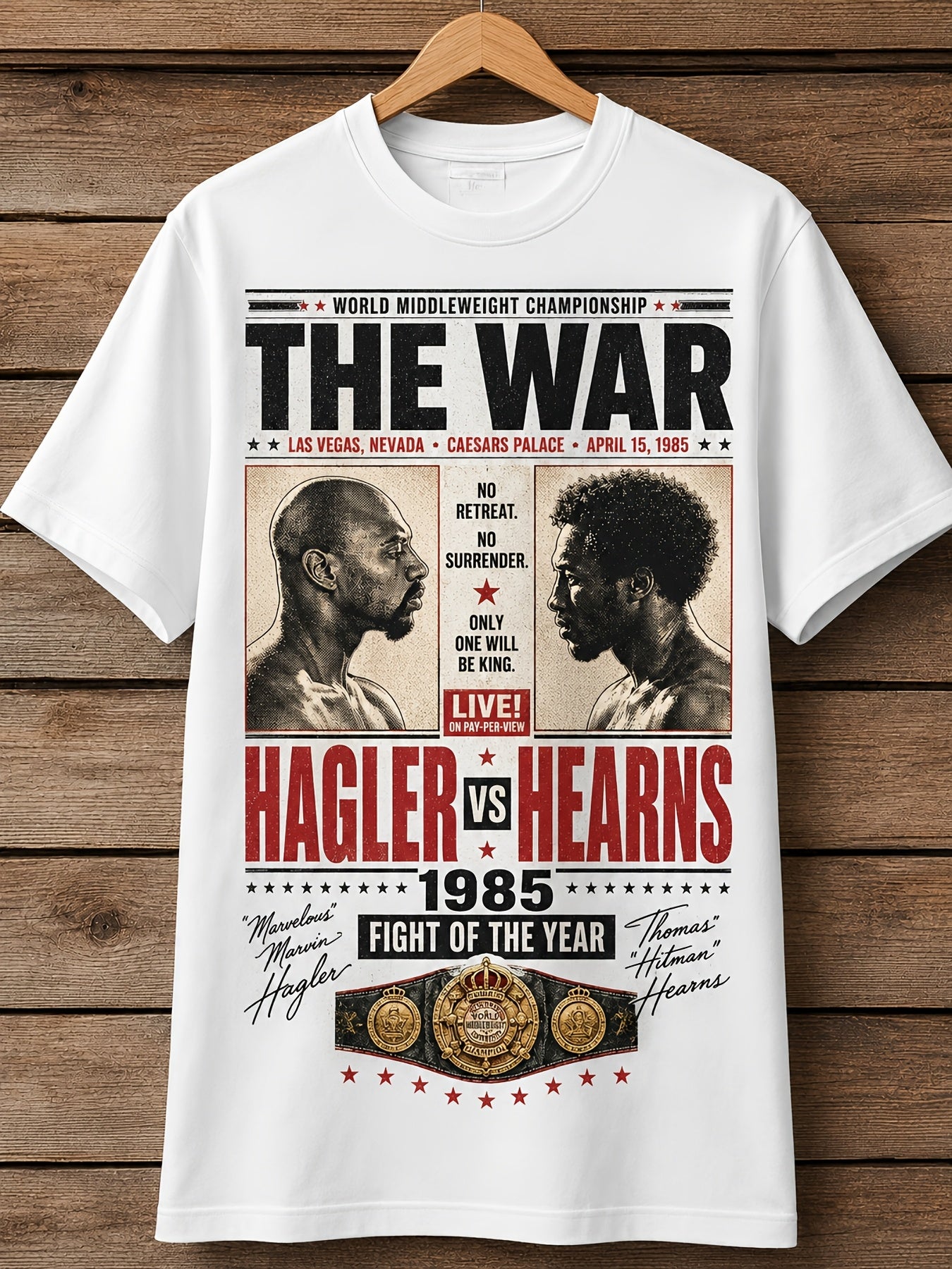 Men's & Women's Hagler Hearns 1985 Graphic Unisex 100% Cotton T-Shirt, Soft, All Season Casual Streetwear Essential, All-Match All Season Style, Affordable Daily Wear & Perfect Christmas Gift for Fans And Friends - 220g