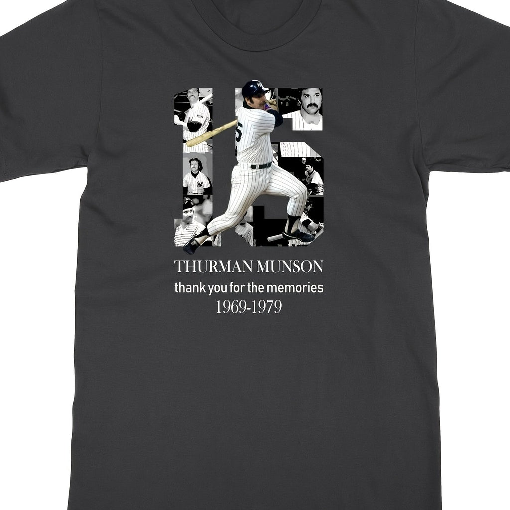 Men'S And Women'S 15 Thurman Munson Thank You for The Memories Unisex 100% T-Shirt, Soft, All Season Casual Streetwear Essential, All-Match All Season Style, Affordable Daily Wear & Perfect Christmas Gift for Fans And Friends - 220G